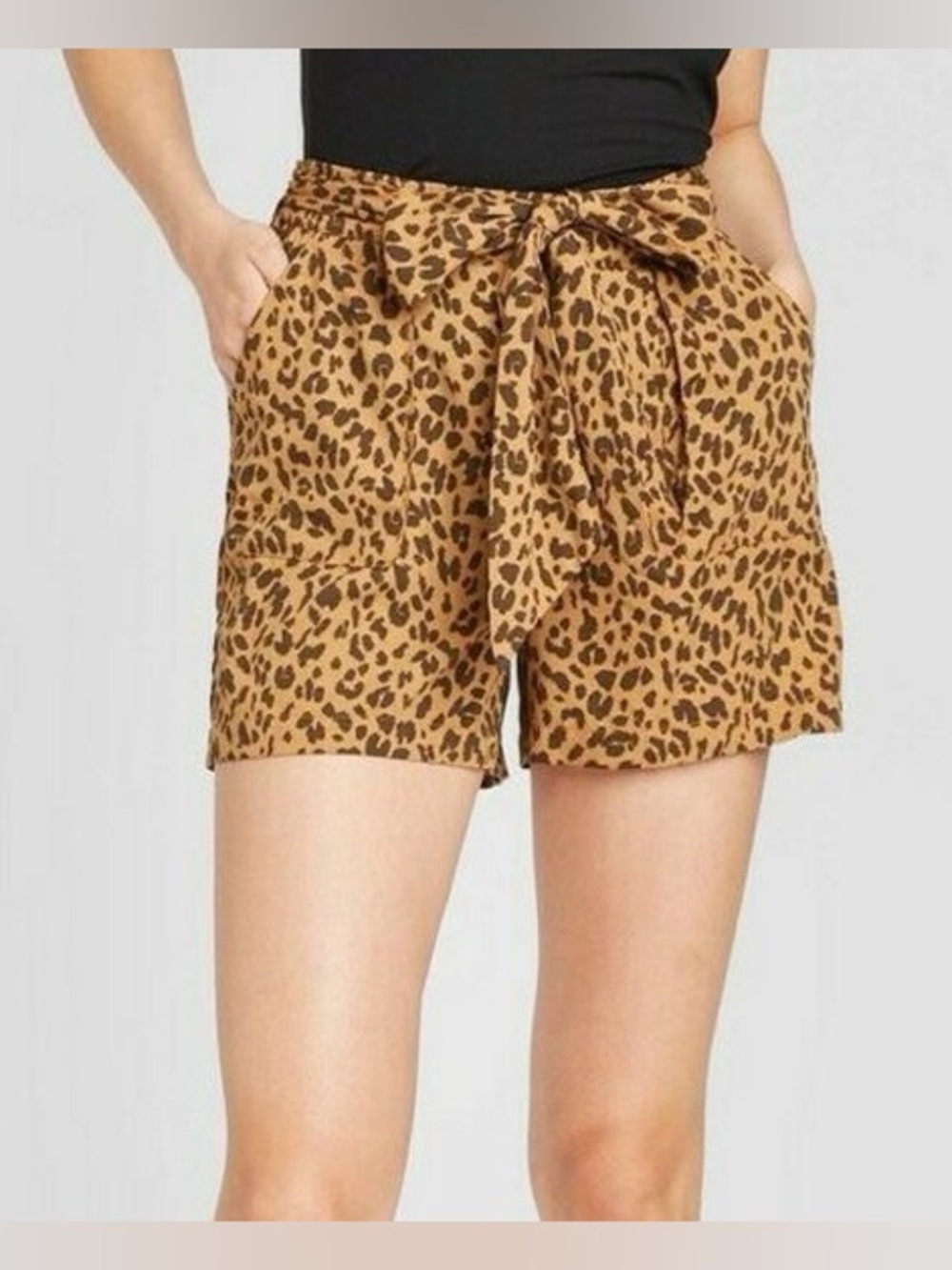 A new day tie waist leopard print paper bag womens summer shorts